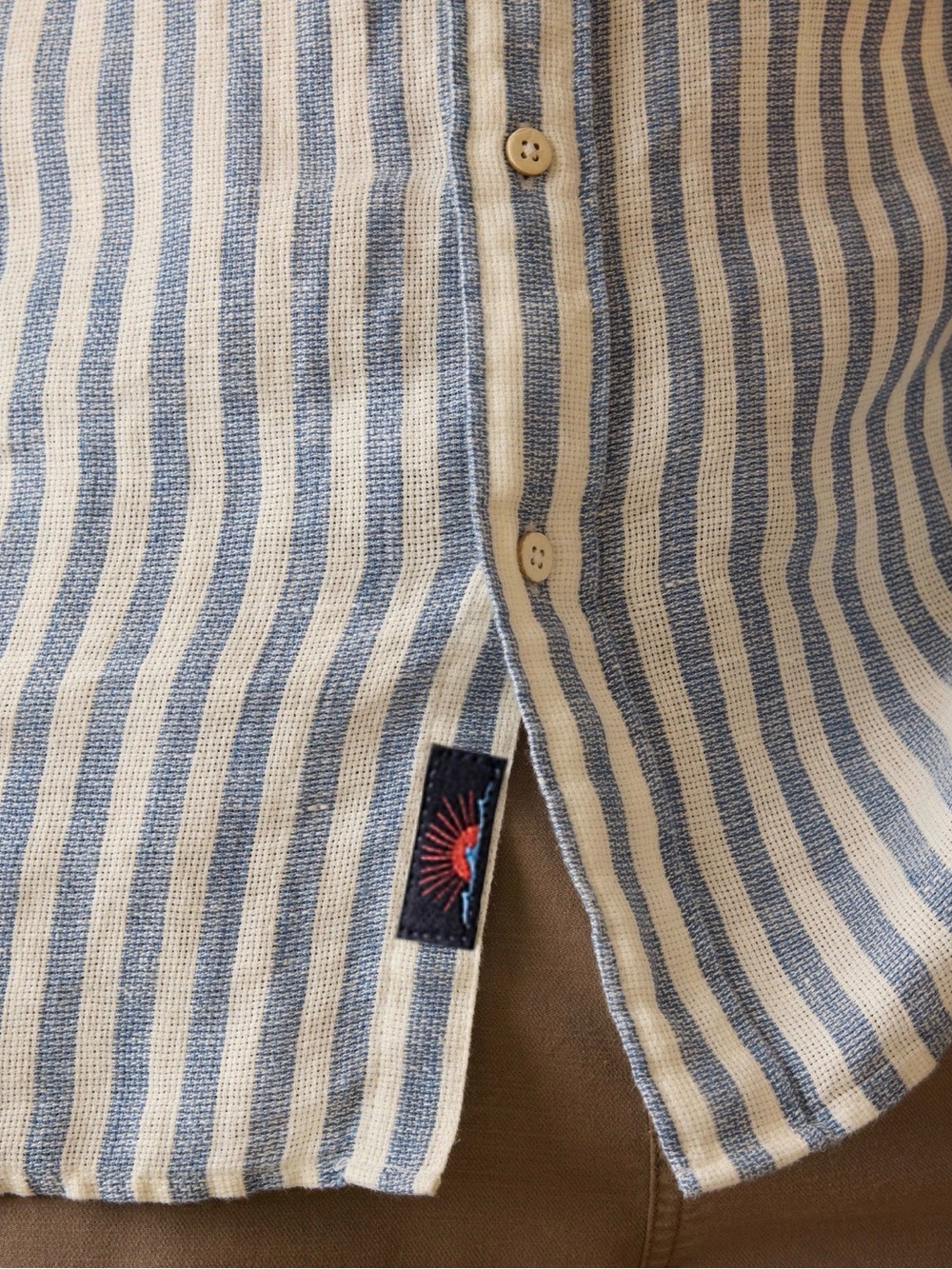 Faherty Button Front Short Sleeve Palma Linen Shirt Horizon Ivory Stripe Mens - Picture 2 of 8